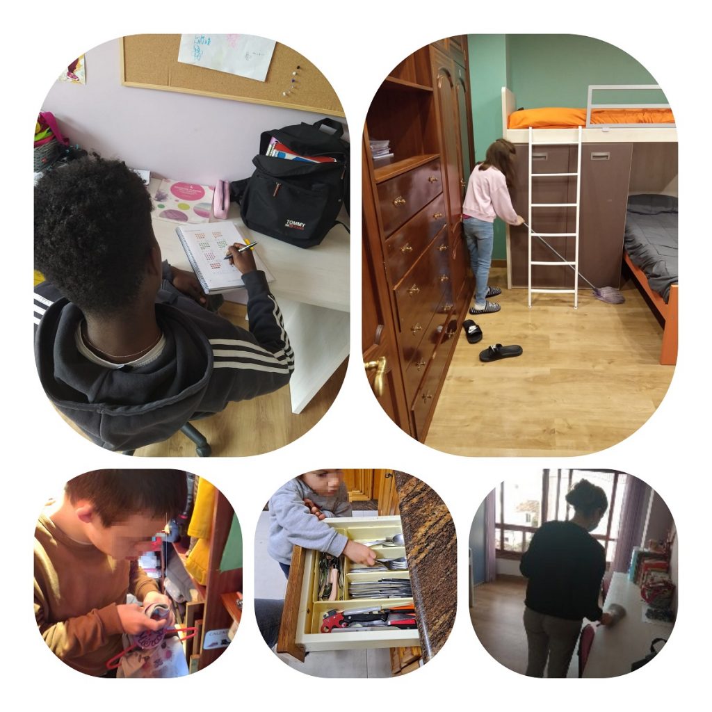 Fotos de los menores haciendo cosas de la casa