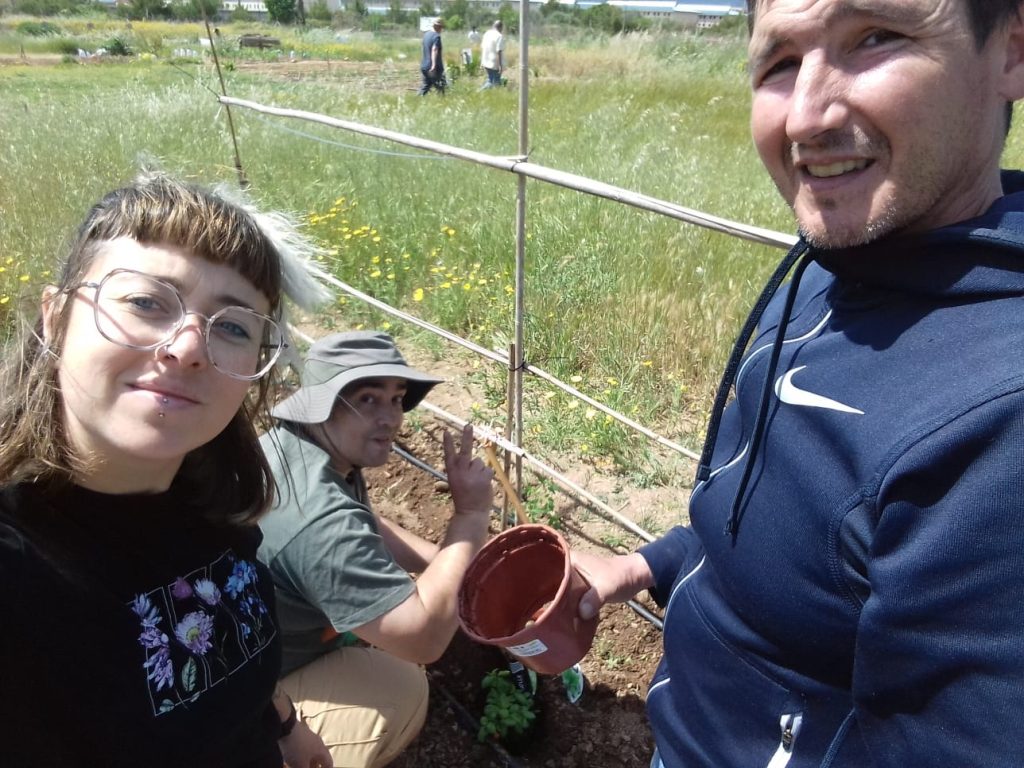 Personas en huerto