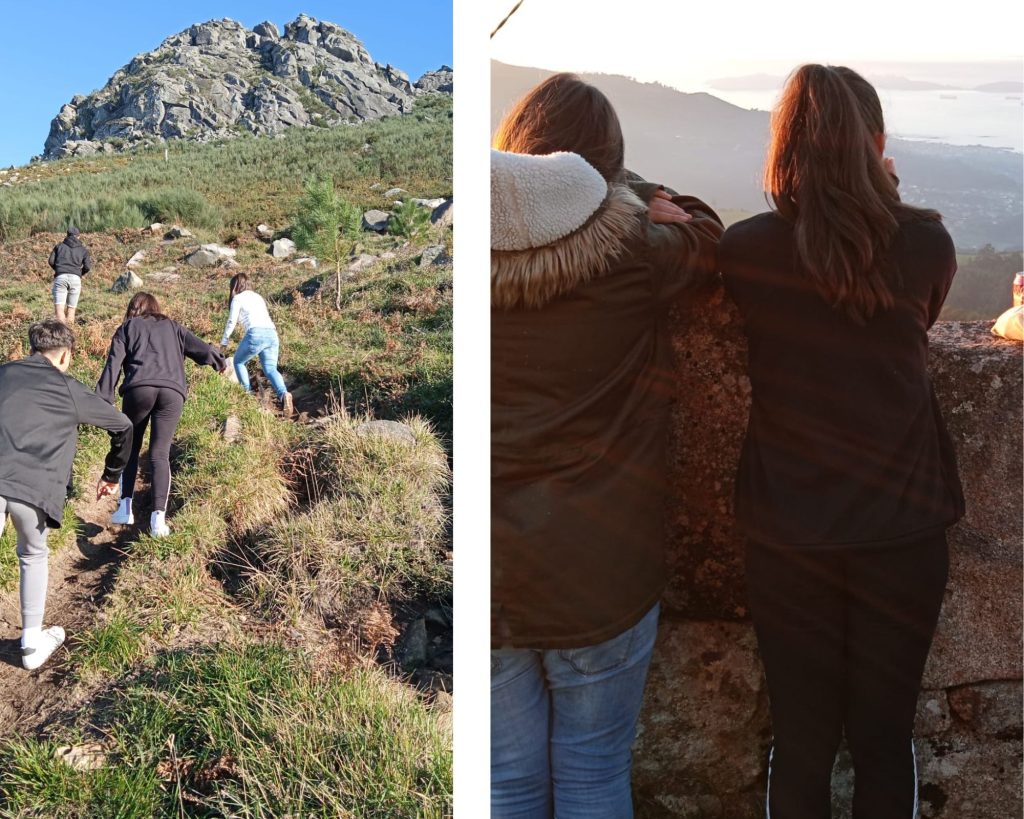 Chicos de excursión por el monte