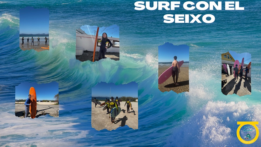 Chicos y chicas haciendo surf