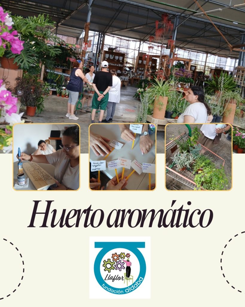 Personas trabajando y comprando plantas aromáticas