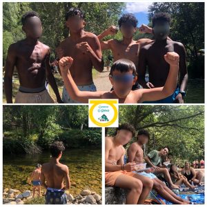 Chicos y chicas en el rio