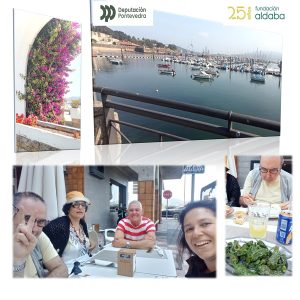 Fotos del puerto de Baiona y gente comiendo