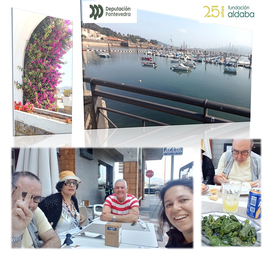 Fotos del puerto de Baiona y gente comiendo