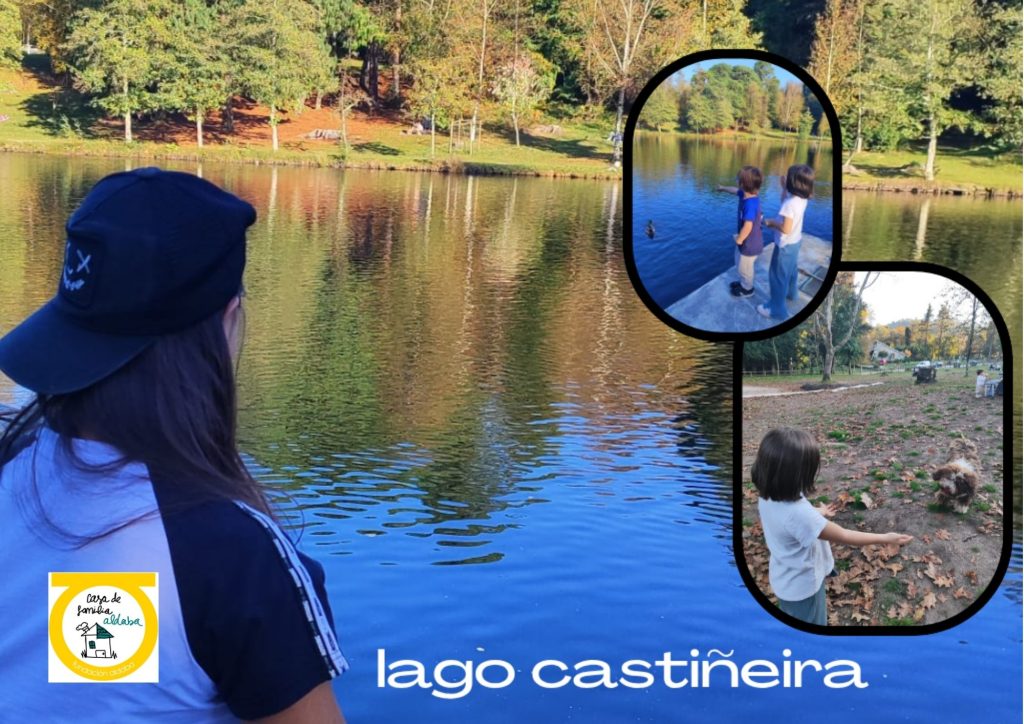 Niños de picnic en lago