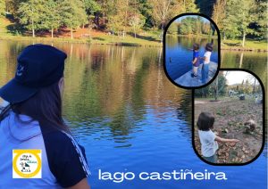 Niños de picnic en lago