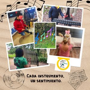 Collague de fotos de niños tocando instrumentos