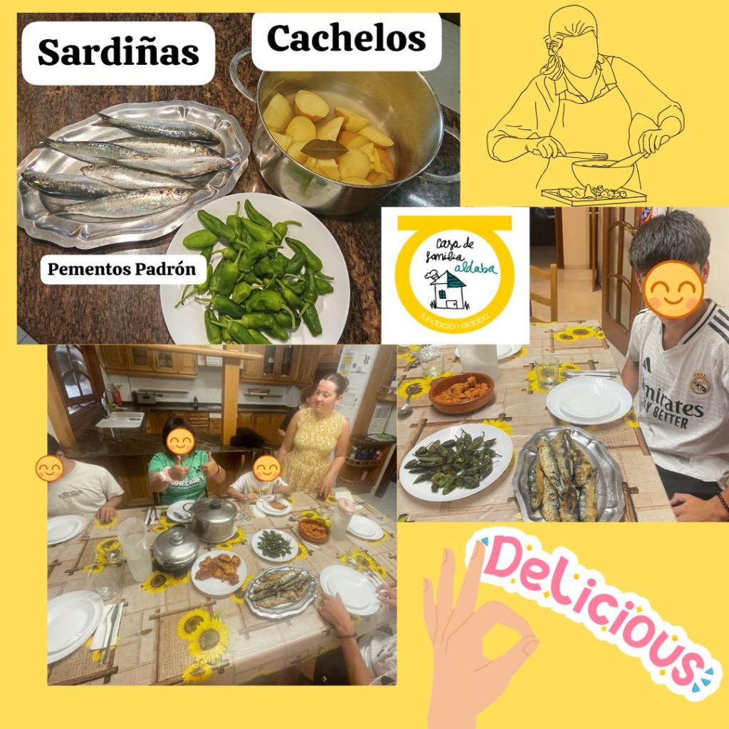 Personas comiendo sardinas