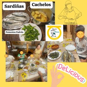 Personas comiendo sardinas