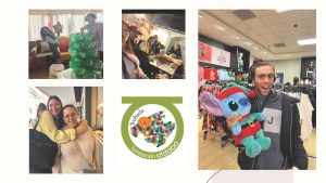 Personas de compras y tomando algo