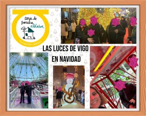 Niños en luces de Navidad