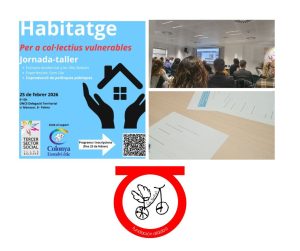 Foto del cartel de la jornada y de la sala con gente