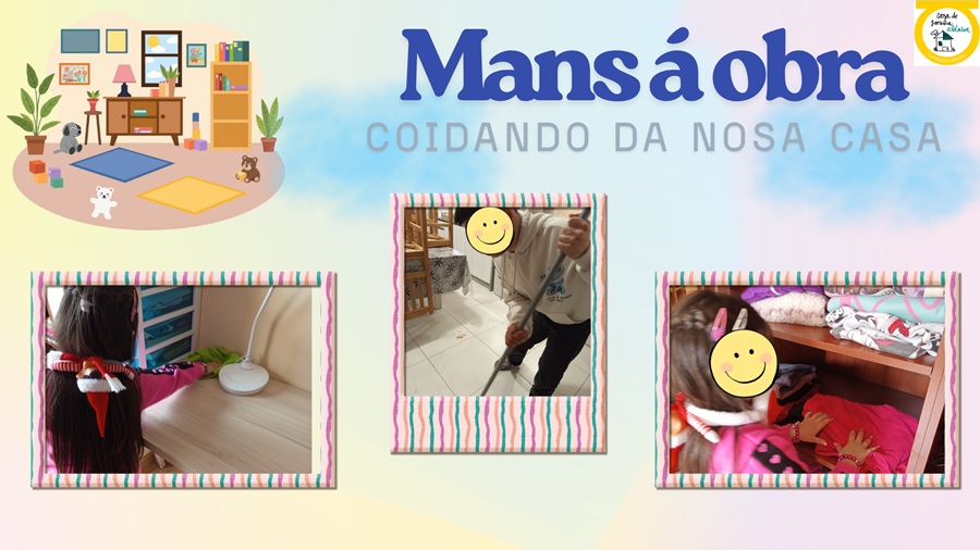 Niños y niñas limpiando la casa