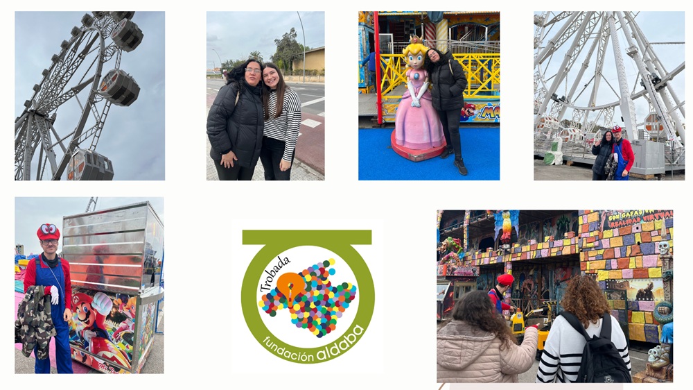 Collague de fotos de personas en la feria