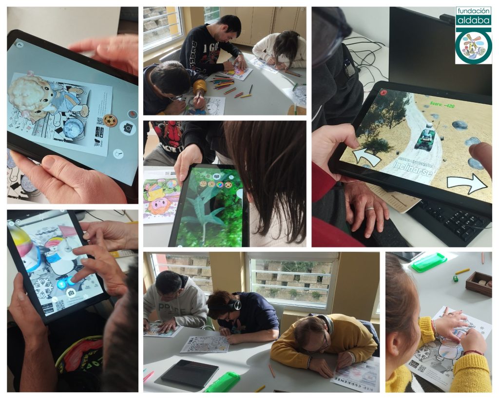 Collague de fotos de personas con discapacidad trabajando la realidad aumentada