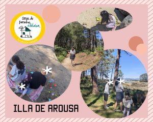 Collague de foto con niños en excursión