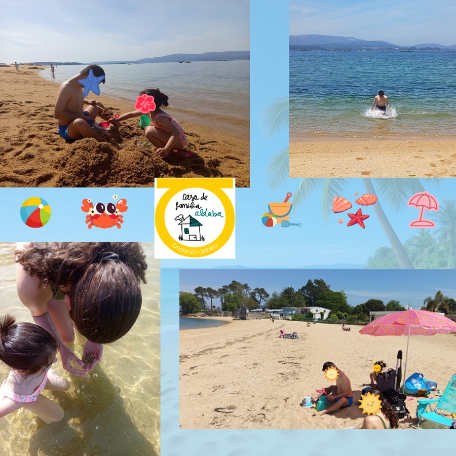 Collague de fotos de niños en la playa