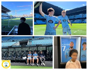 Collague de fotos de niños en un campo de fútbol
