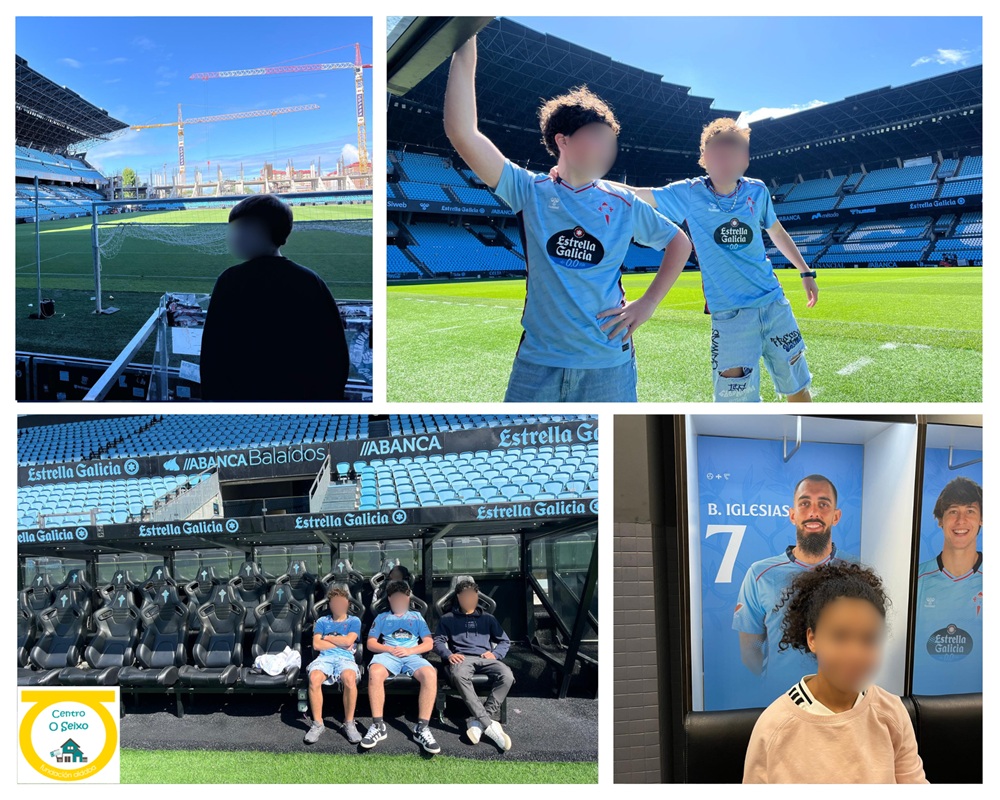 Collague de fotos de niños en un campo de fútbol