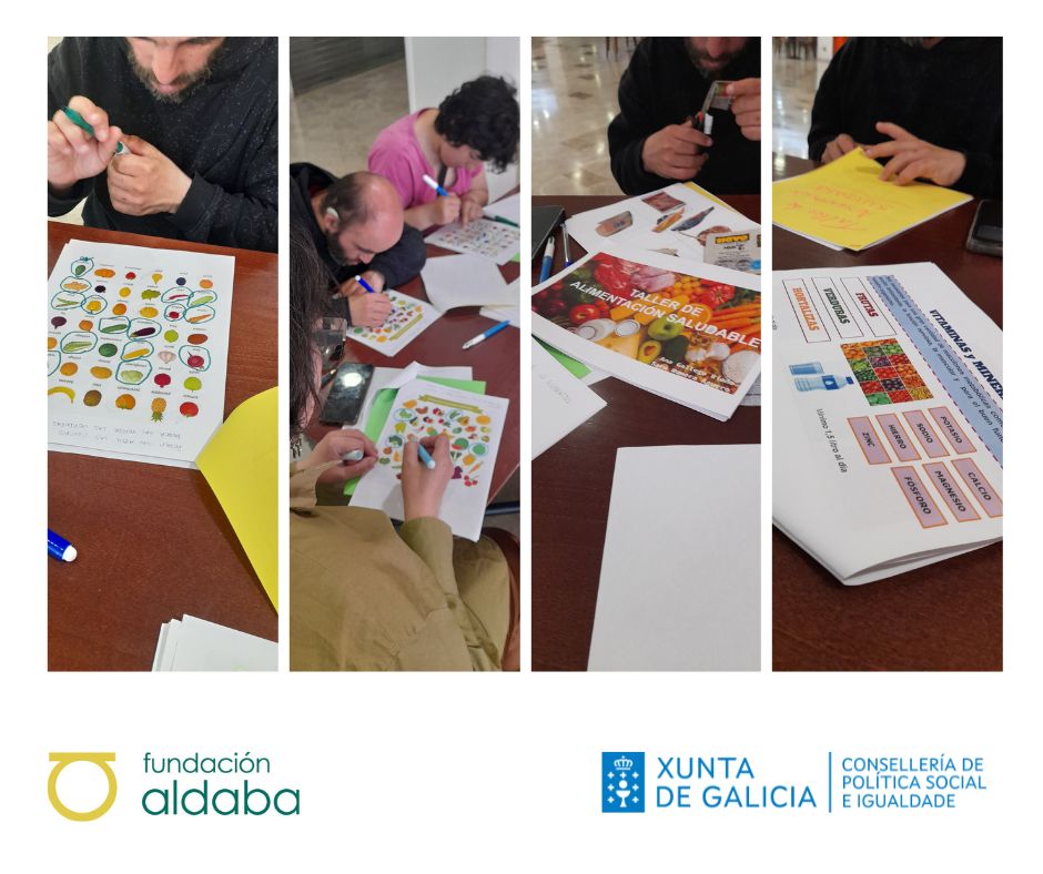 Collague de fotos de personas en taller de alimentación saludable