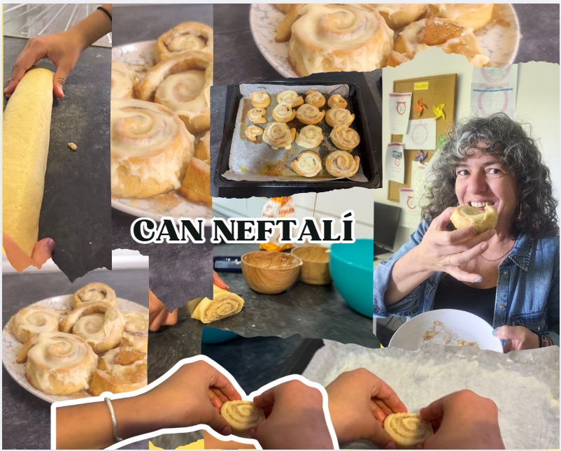 Collague de fotos de bollitos y una persona comiendo