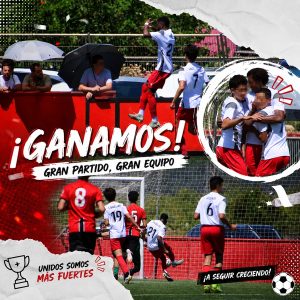Collague de fotos de niños abrazándose celebrando un gol