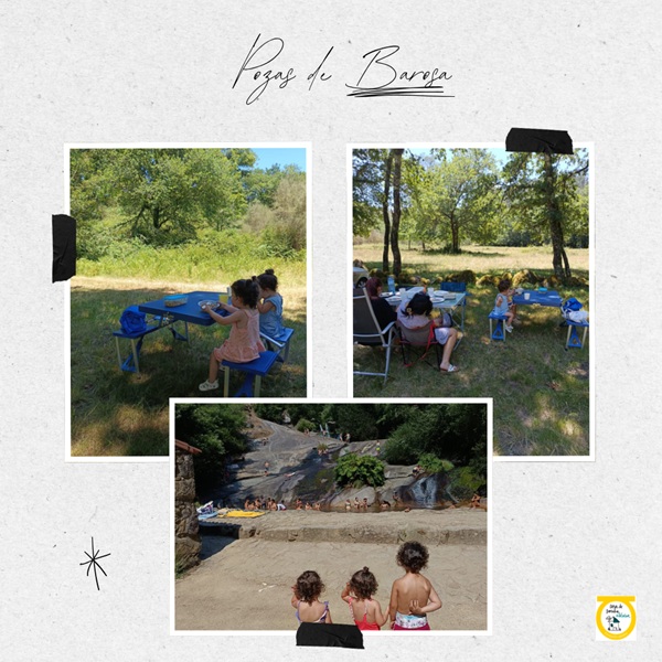 Collague de fotos de niños en el rio