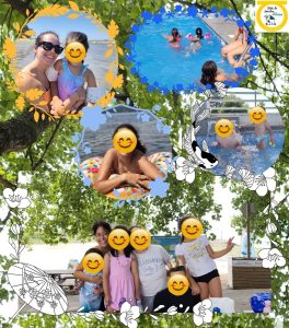 Collague de foto de niños en la piscina y celebrando cumpleaños