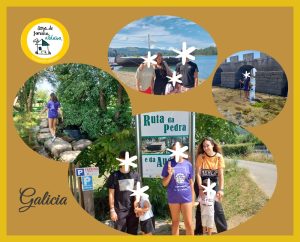 Collague de fotos de niños haciendo rutas por Galicia