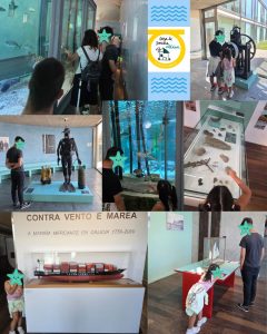 Collague de fotos de niños en museo