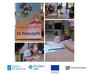 Collague de fotos de personas adultas leyendo el principito