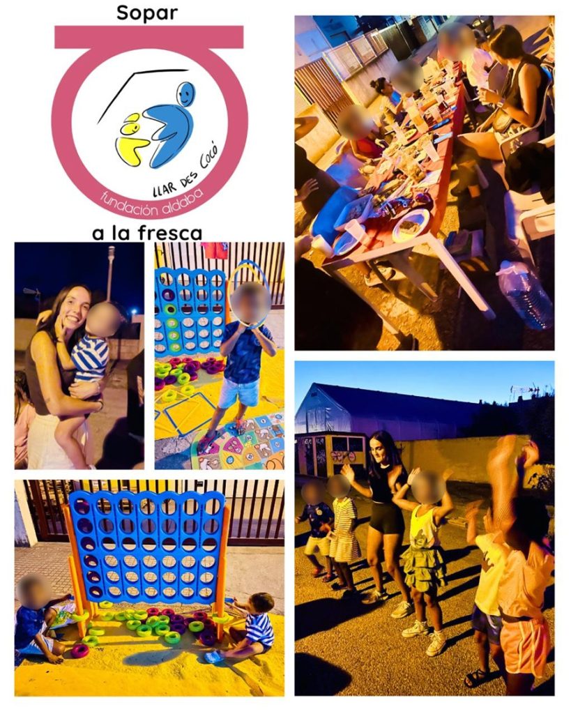 Collague de fotos de niños cenando y jugando en la calle