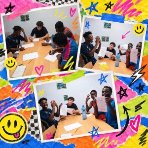 Collague de fotos de jóvenes en asamblea