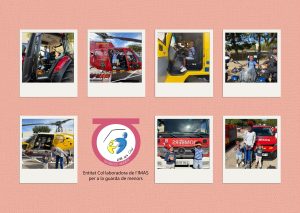 Collague de fotos de niños en feria de vehículos de emergencia