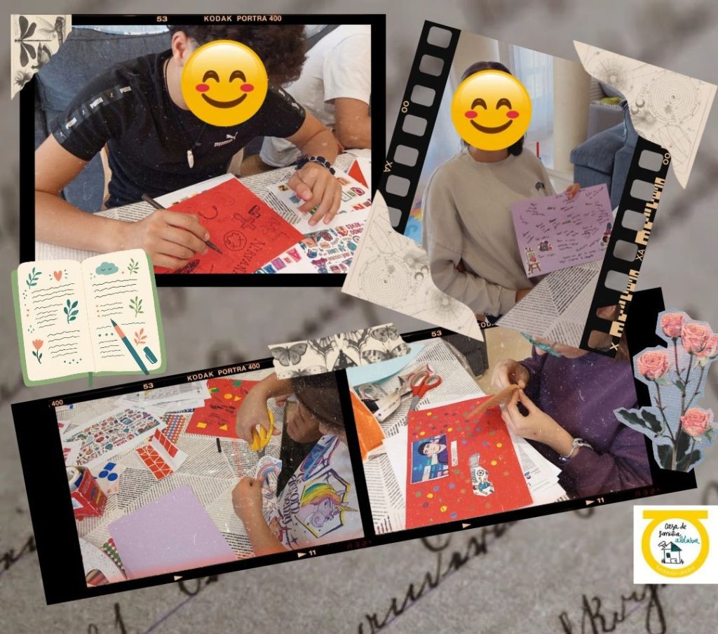 Collague de fotos con chicos en taller