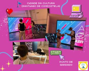 Collague de fotos de chicos jugando con realidad virtual