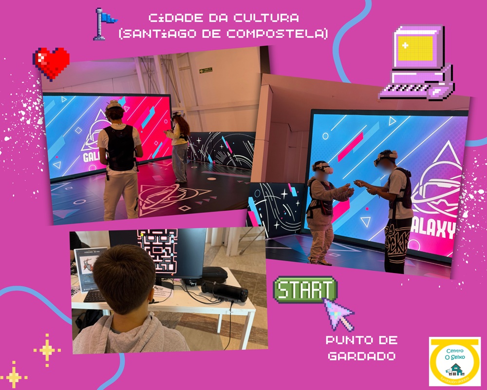 Collague de fotos de chicos jugando con realidad virtual