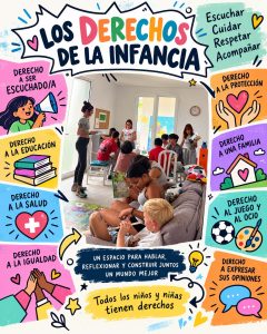 Poster con foto donde se habla de los derechos de la infancia